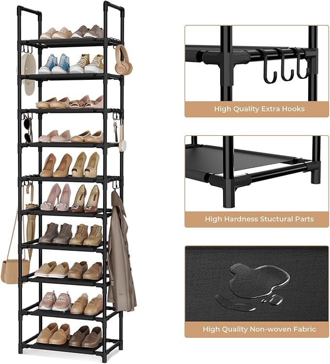 VTRIN 10 Tiers Tall Shoe Rack Holds 20-25 Pairs of Shoes Sturdy Vertical Shoe