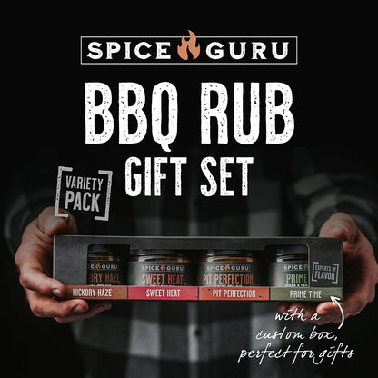 Spice Guru BBQ Rub Gift Set – 4 Flavor Barbecue Seasoning Sampler – Mens Christmas Gifts for Dad, Husband or Brother – Premium Grilling Spices & Holiday Gift Set for Grill Lovers - Grill Accessories