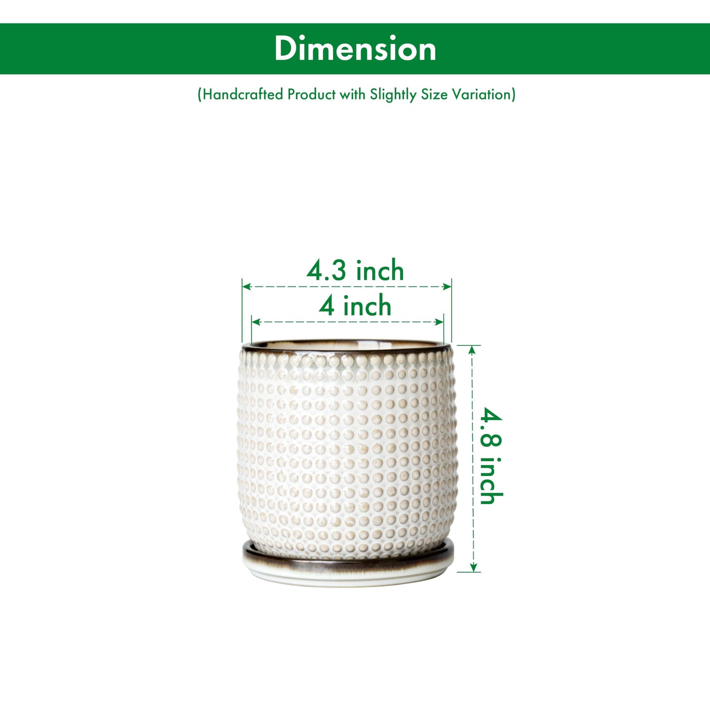 D'vine Dev 4 Inch Ceramic Beaded Stoneware Planter Pot - Flower Pot with Drainage Holes and Saucers for Indoor Succulent Plants or Flowers, Smoked White, 27-C-Z-1