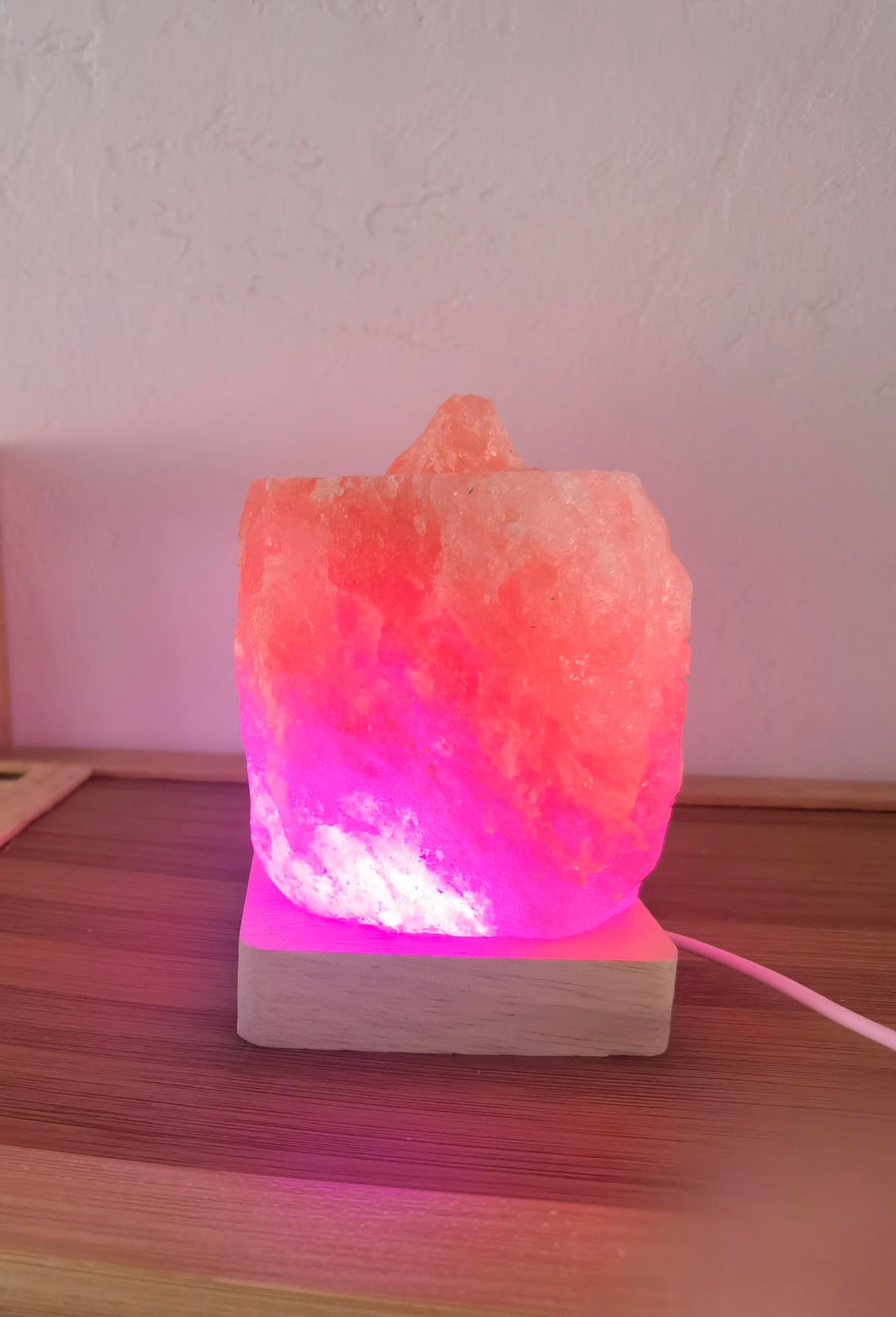 YZYOE USB Colour Gradient Himalayan Salt lamp,Solid Wood Based Atmosphere Decoration Natural Shape Salt lamp with Remote Control, Natural Crystal Stone Bedside Night Light, Handmade Crafts.