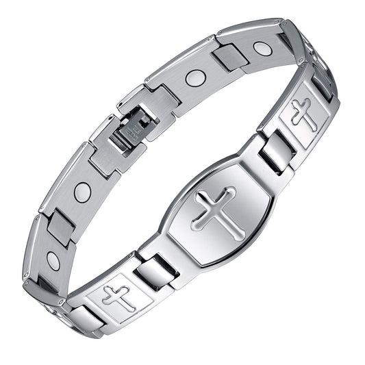 Jecanori Magnetic Bracelets for Men,Titanium Steel Bracelet for Men with Magnets,Adjustable Length with Sizing Tool,Magnetic Field Therapy(Silver)