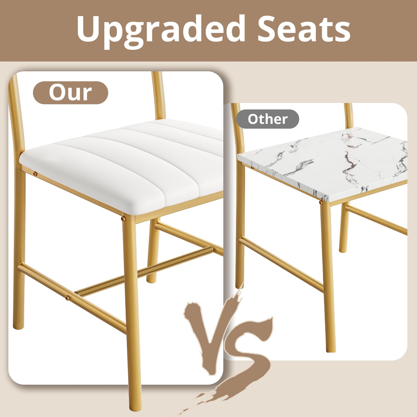 IRONCK Dining Table Set for 4, Kitchen Table with Upholstered Bench and 2 Chairs, Kitchen Table and Chairs Set for Small Space, Apartment, White & Gold