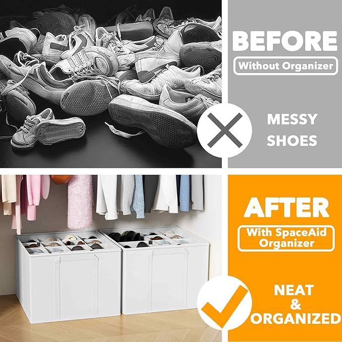 SpaceAid Shoe Organizer for Closet, 2 Pack Foldable Shoe Storage Containers