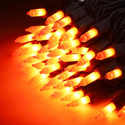 Watereem 2 Pack Orange Halloween Lights, 100 Count, Incandescent Mini Halloween String Lights Outdoor, Black Wire Connectable Tree Light for Garland Christmas Thanksgiving Holiday Patio Home Decor