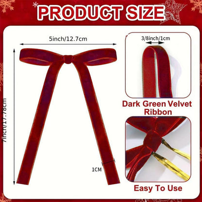 12PCS Red Velvet Bows for Christmas Tree, Bows for Christmas Tree, Garland Red Velvet Bow Ornaments for Christmastree with Gold Twist Ties (Burgundy)