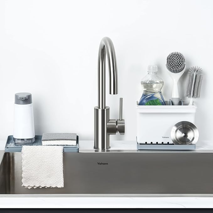 YOHOM Sink Brush Holder for Kitchen Sink Sponge Caddy Countertop Organizer