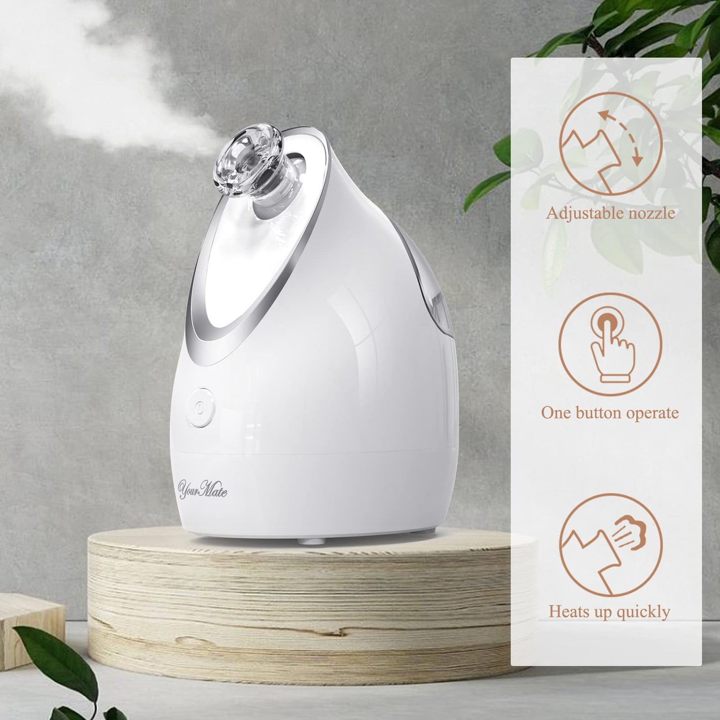 YourMate Facial Steamer Nano Ionic Face Steamer, Adjustable Nozzle with Aromatherapy Warm Mist for Sinuses Moisturizing Humidifier Unclogs Pores, Homeuse Vaporizador Facial (White)