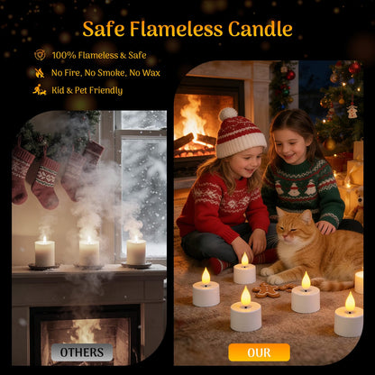 Lacasa Rechargeable LED Tea Lights, 12 Pack Flameless Candles with Remote Control Timer & Charging Base, Battery Operated Flickering Votive Candles for Wedding, Halloween, Christmas, Home Decor