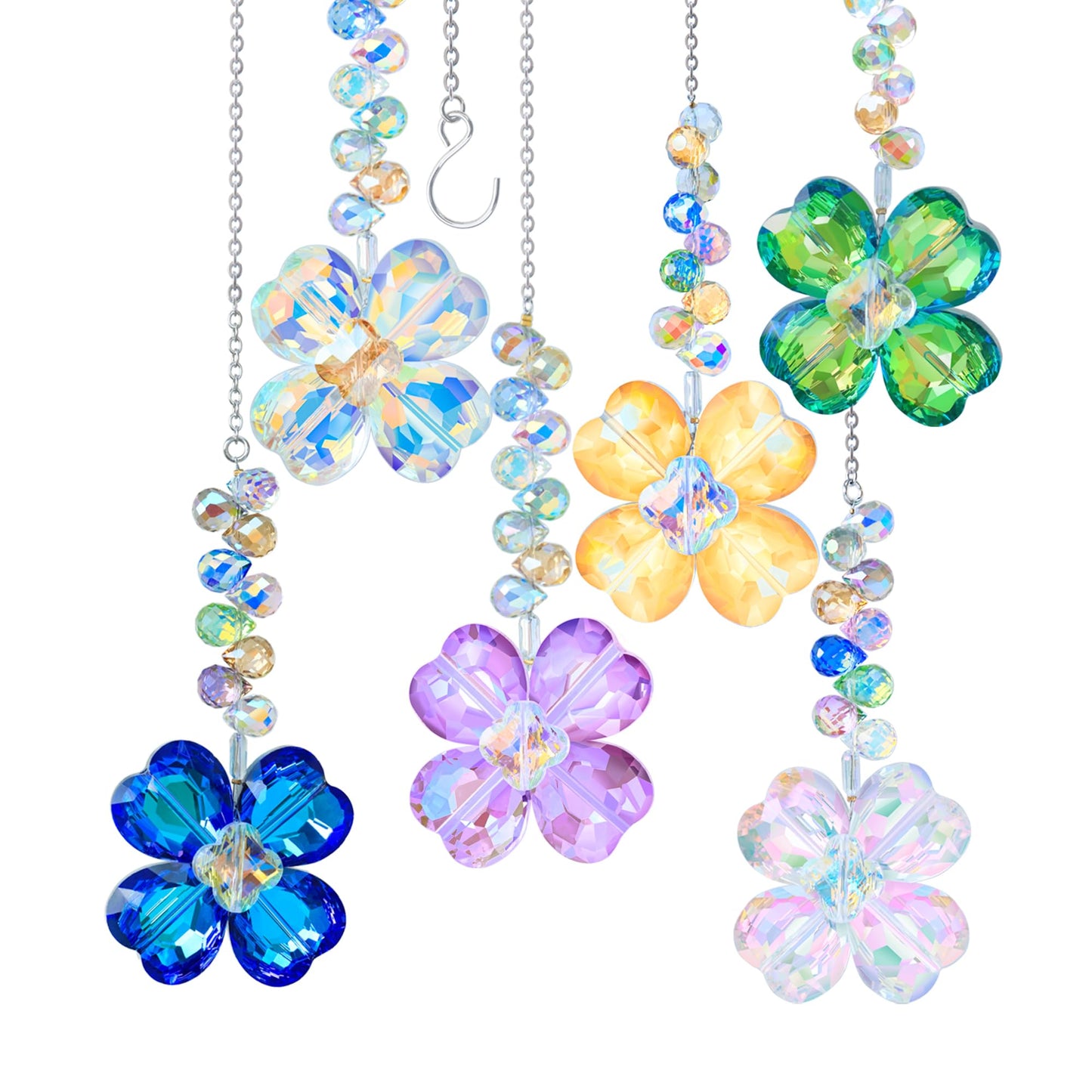 LUMITI 6pcs Crystal Clover Suncatchers Hanging Ornaments, Rainbow Maker Sun Catchers Indoor Window Outdoor Patio Garden Decor Gifts (Clover)