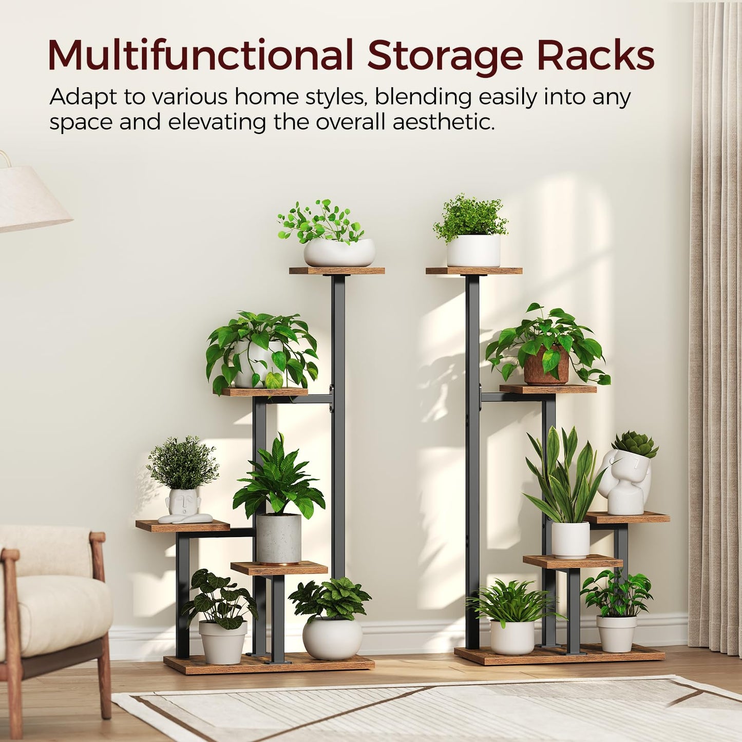 MAHANCRIS Plant Stands Indoor Set of 2, Metal Corner Plant Stand for Multiple Plants, 5 Tier Plant Shelves for Living Room, Home, Patio, Rustic Brown and Black PSHR0101S2