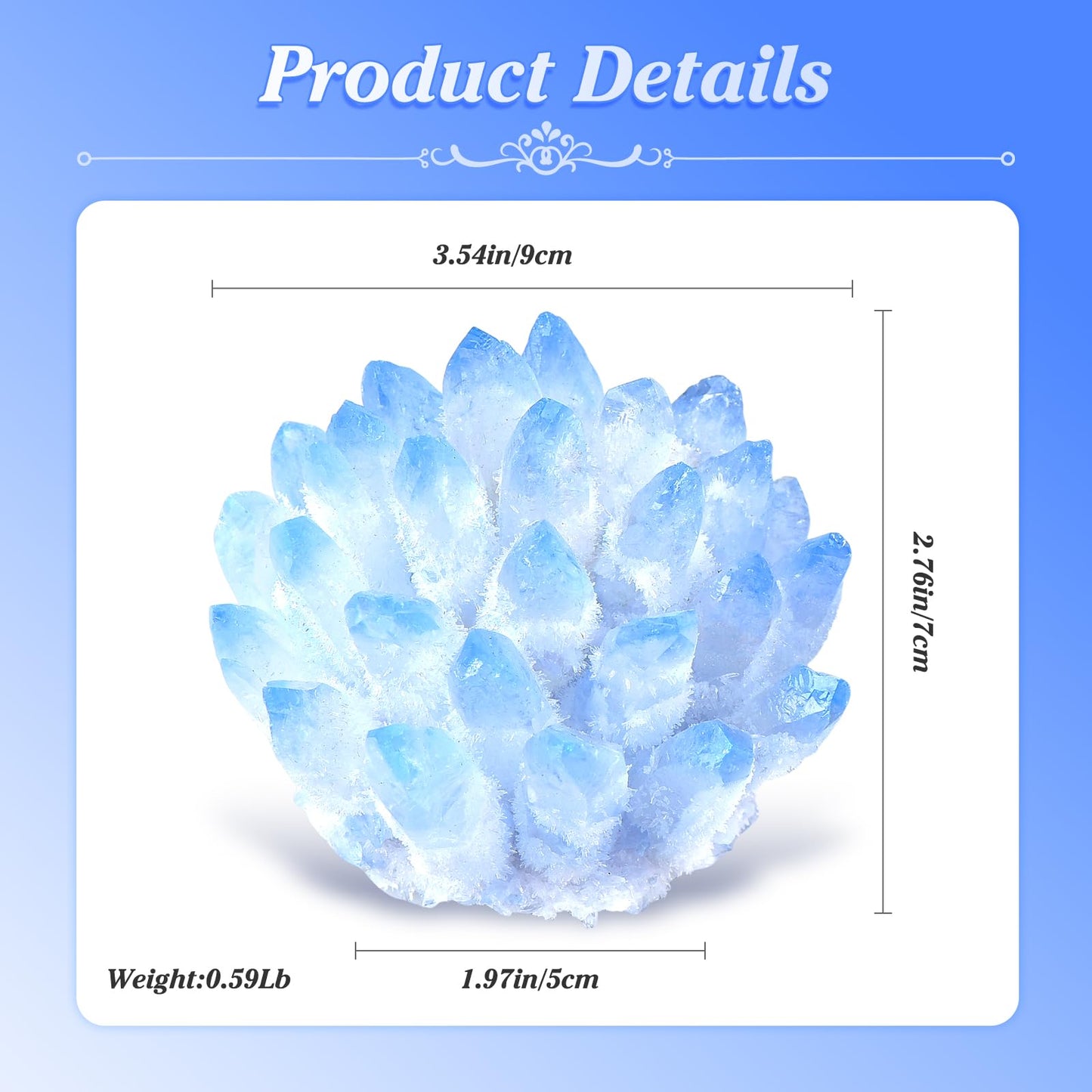 Natural Crystal Cluster Clear Quartz Mineral Crystal Cluster Cluster Healing Ornament Hue Reflection Feng Shui Home Decor (Blue)