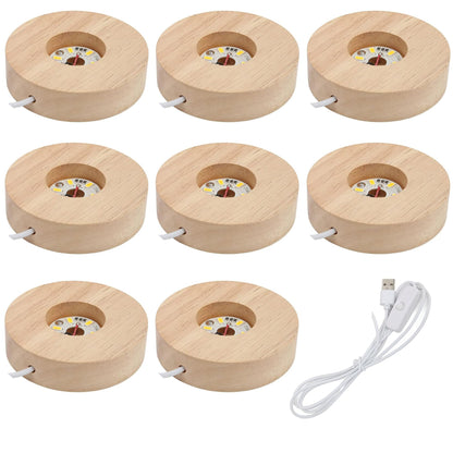 vskikris 8-Pack Warm Light LED Base for Crystal Glass Ball - 2.5in LED Wood Display Base - Glass Crystal Artwork, Holiday Party Decoration