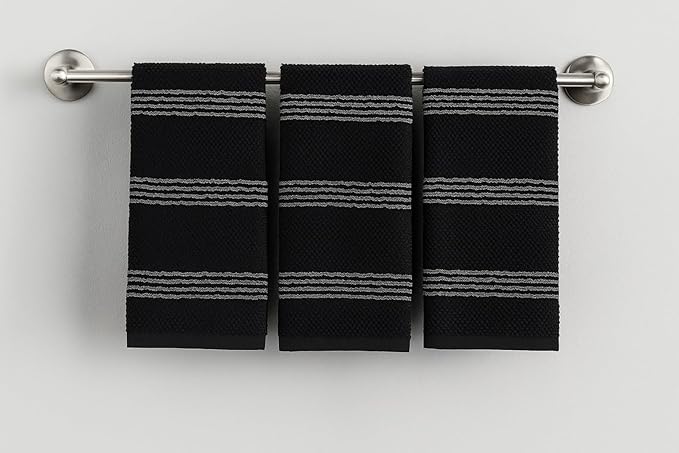Serafina Home Black Kitchen Hand Dish Towels: Oversized 18" x 28", 100% Cotton