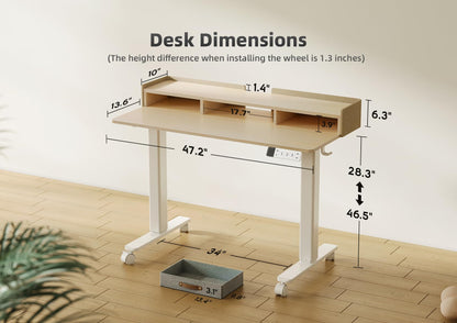 YDN Standing Desk with Drawers, 48 Inch Standing Desk Adjustable Height, Adjustable Electric Stand Up with Storage and Shelf, Natural