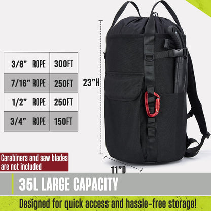 PAMLIAPY Arborist Rope Bag, 35L Tree Climbing Rope Bag, Arborist Equipment Bucket Backpack, Arborist Gear Carrier Bag with Side Pockets, Tough Rock Climbing Backpack, Rock and Tree Climbing Gear