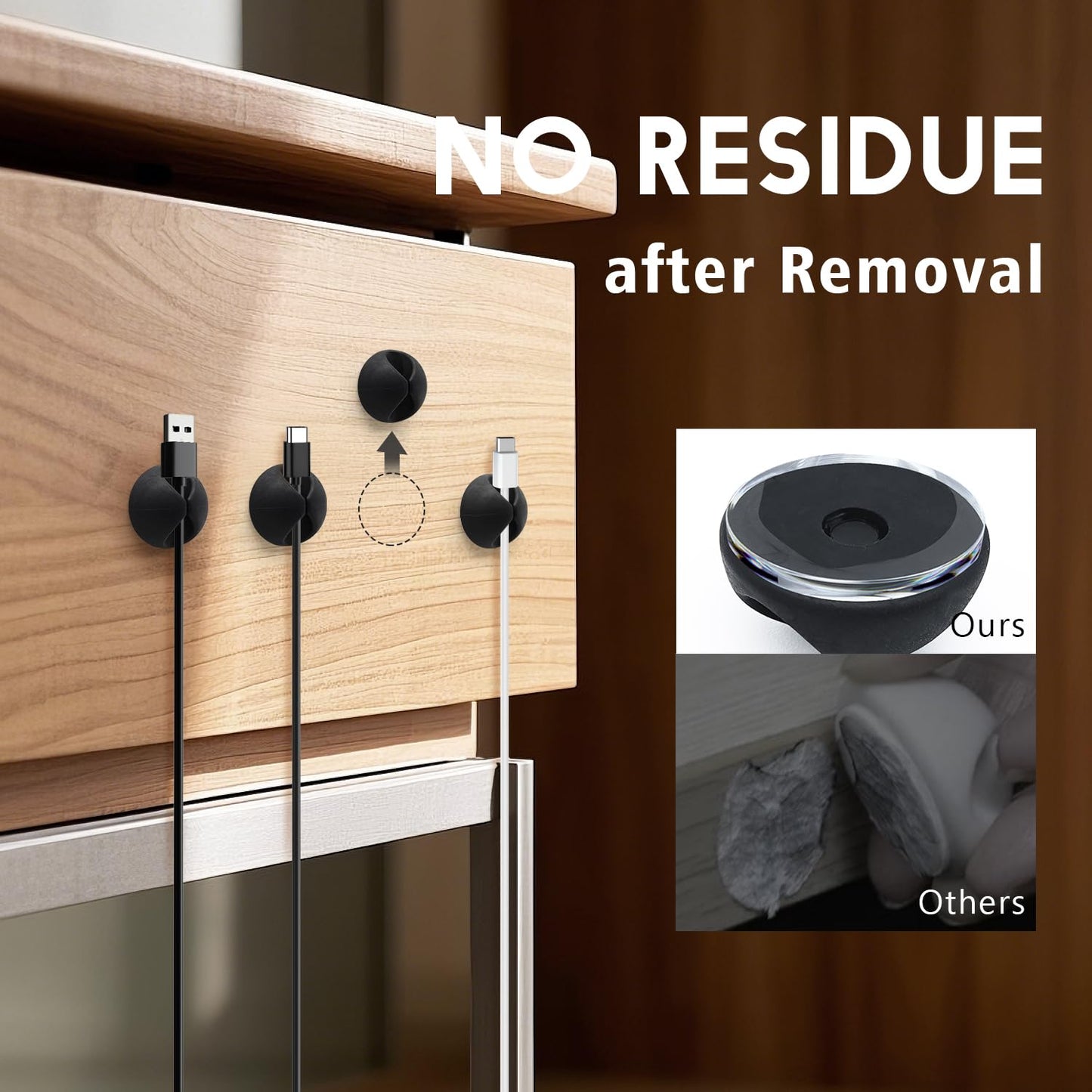 SmiLife Cable Clips Phone Cord Holder, Charger Cord Organizer, Cable Management Clips for Nightstand, Car, Office, Black 9 PCS