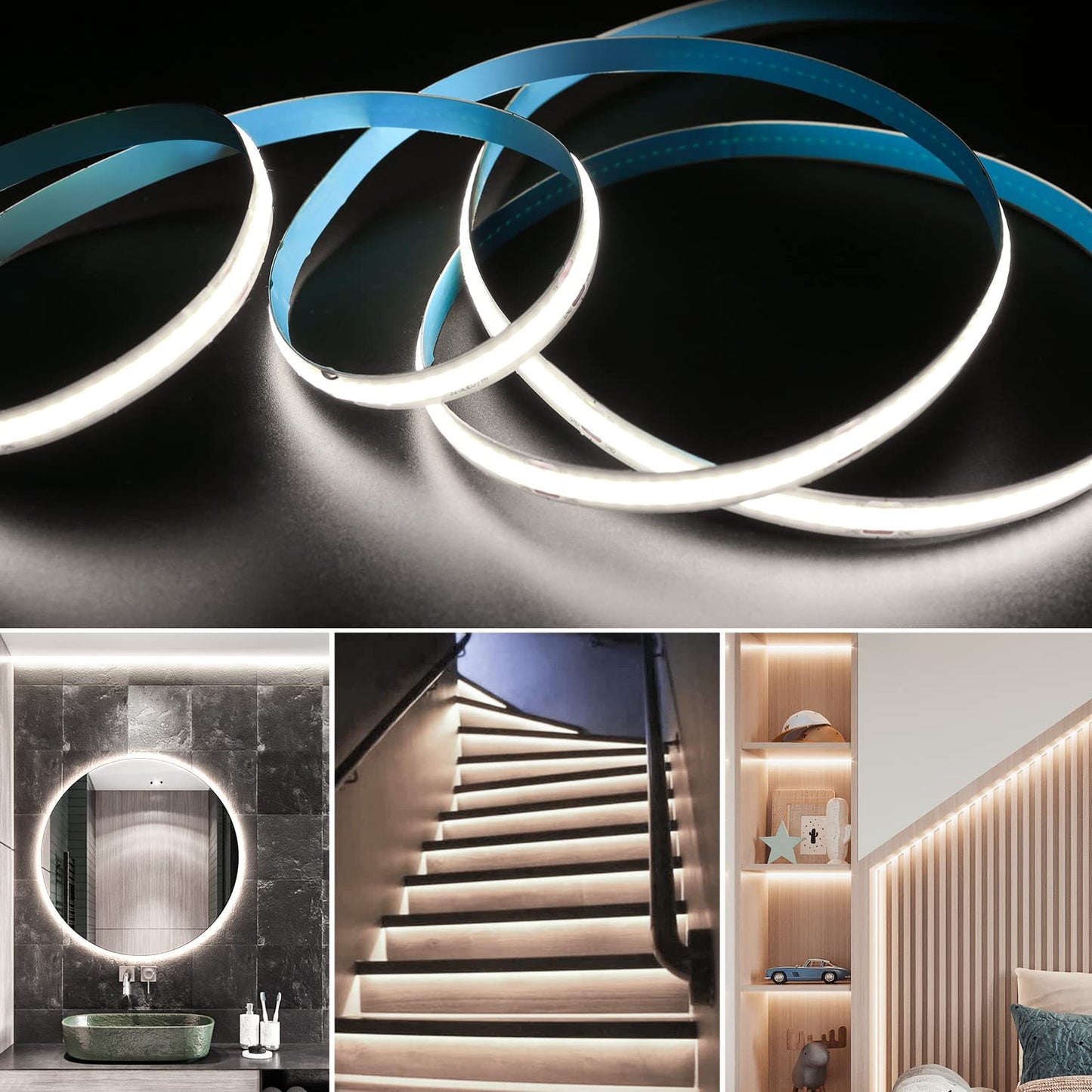 Smacen USB Powered COB Led Strip Lights, 6.56Ft Battery Operated 6000K LED Strip Lights, High Brightness Flexible LED Tape Lights for Room, Cabinet, Bedroom, Kitchen, Party, Home DIY Indoor Deco