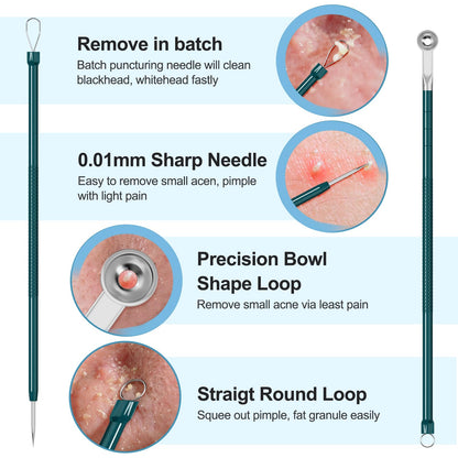 Pimple Popper Tool Kit Blackhead Remover Tools (5 Piece Kit), Professional Stainless Black Head Remover for face, Risk Free Treatment Pimple Extractor with Tweezers
