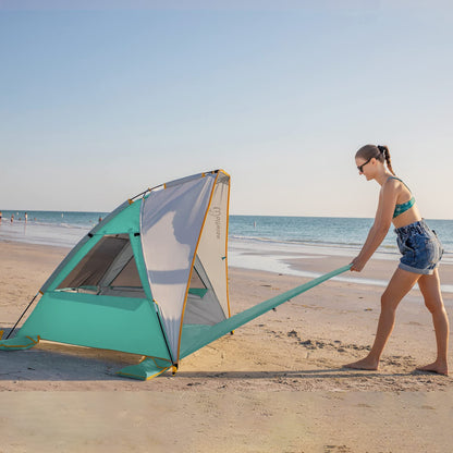 WolfWise 2-3 Person Portable Beach Tent UPF 50+ Sun Shade Canopy Umbrella with Extendable Floor, Mint Green