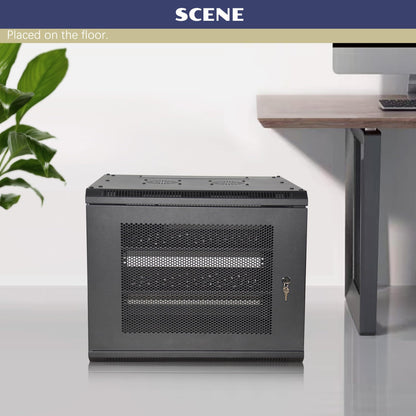 OCEANHUG 12U Wall Mount Server Cabinet with A Lockable Front Vented Door, Cooling Fans, Removable Side Panels - 45cm Depth, 19" Network Rack Including 2 PCS Full-Size Rack Shelves for IT Equipment