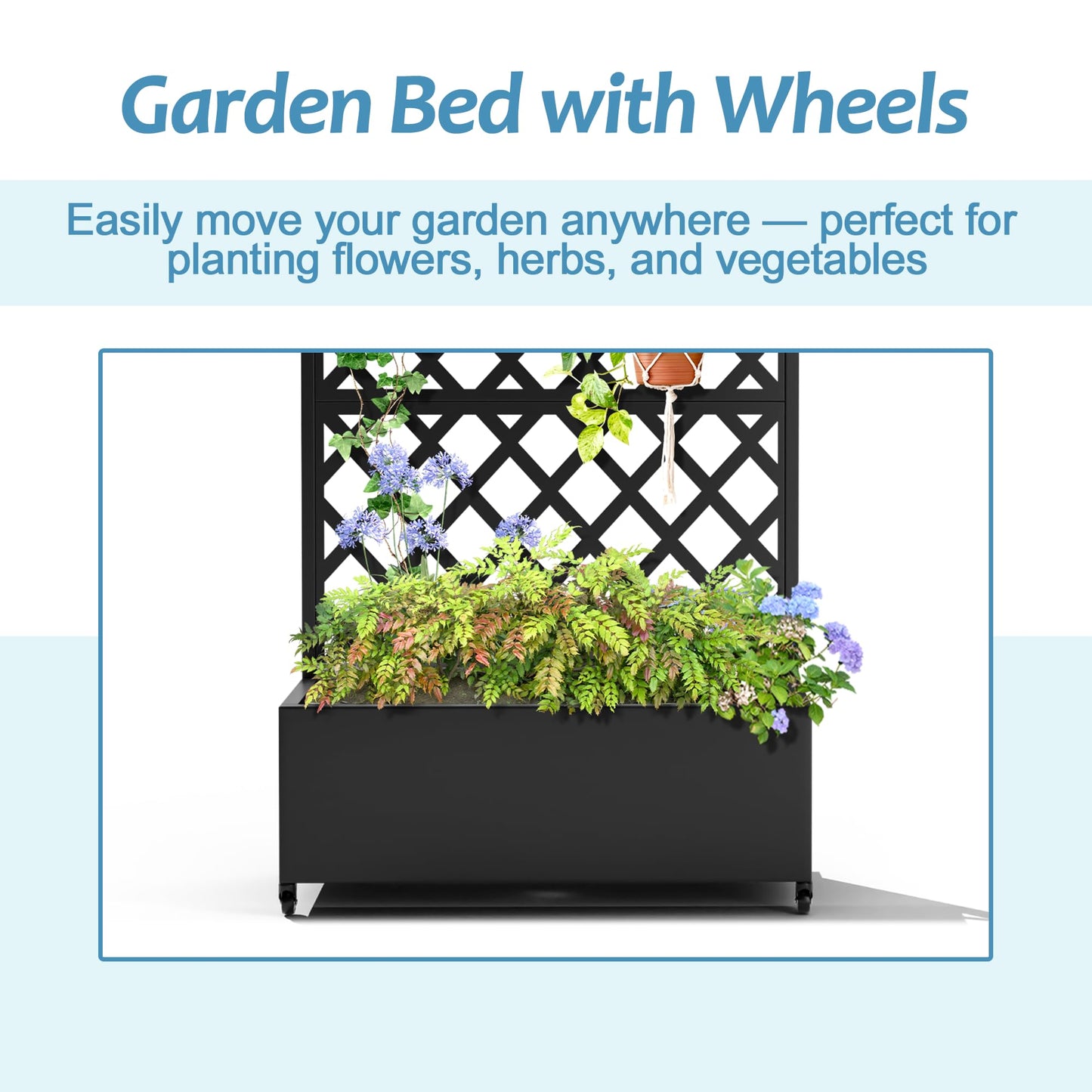 TUYOHW Metal Planter Box with Trellis, Raised Garden Bed with Privacy Screen, Outdoor Planter Box for Climbing Plants, Vine Support Flower Bed with Drainage Holes for Garden, Patio, Balcony