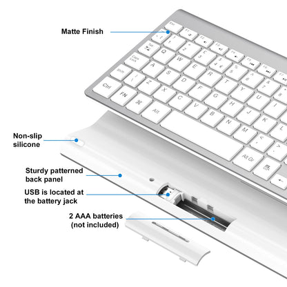 cimetech Wireless Keyboard, 2.4G, Ergonomic with Number Pad, Silent USB, PC, Laptop, Desktop, Windows 10/8/7/XP - Silver White