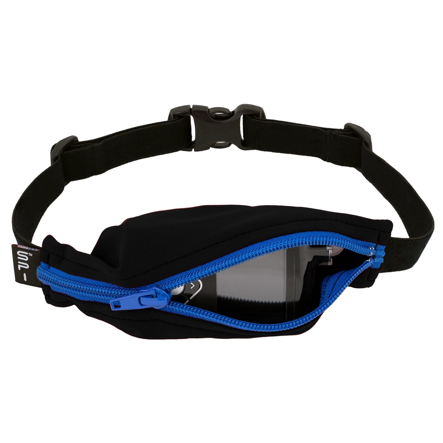 SPIbelt Kids Pocket Belt, Expandable Pocket, Adjustable Waist for Best Fit, No Bounce, No Logo Band, Black with Blue Zipper