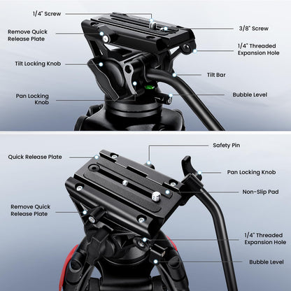 82" /210cm Video Tripod Heavy Duty Tripod with 360° Fluid Head,Mactrem Aluminum Tall Tripods Professional Compatible with Canon Nikon Sony DSLR Camera Camcorder Telescope Bnoculars (Load 33Lb)