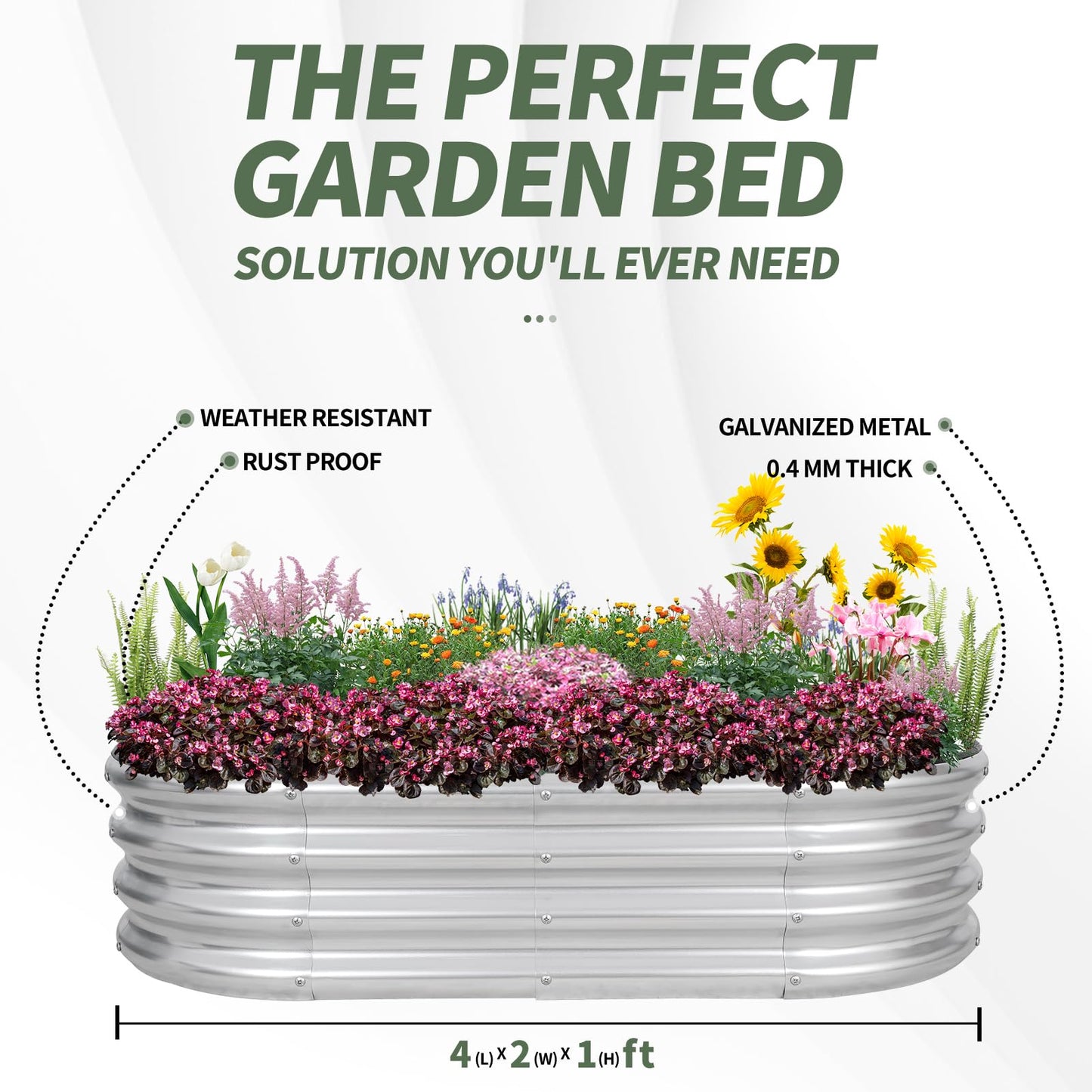 Galvanized Raised Garden Bed- Planter Garden Boxes Outdoor, Raised Beds for Gardening, 4x2x1ft Metal Garden Bed Kit for Vegetables Flower, Planter Raised Bed with Protective Tape & Tools.Silver-4pack