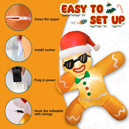 CYAOOI 3.5 FT Inflatables Gingerbread Man Christmas Decorations Outdoor, Funny Gingerbread Inflatable with Xmas Hat Broke Out from Window, Christmas Blow Up with LEDs for Indoor Outside Garden Decor