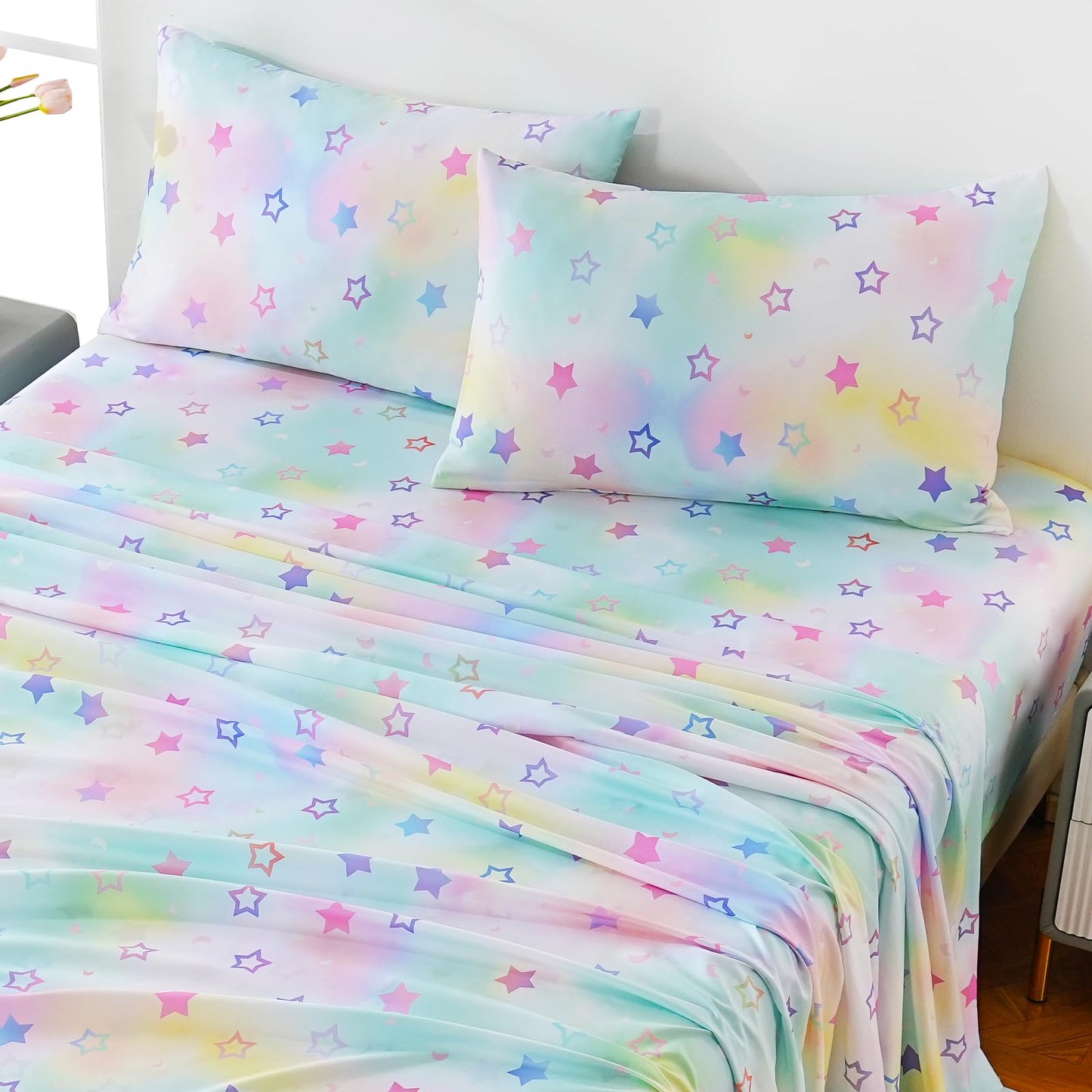 ChicView Full Sheet Set Kids,4 Pieces Breathable Soft Microfiber Bedsheets for Child Boys Girls, Anti Pilling Deep Pockets Easy Care Bed Sheets, Stars