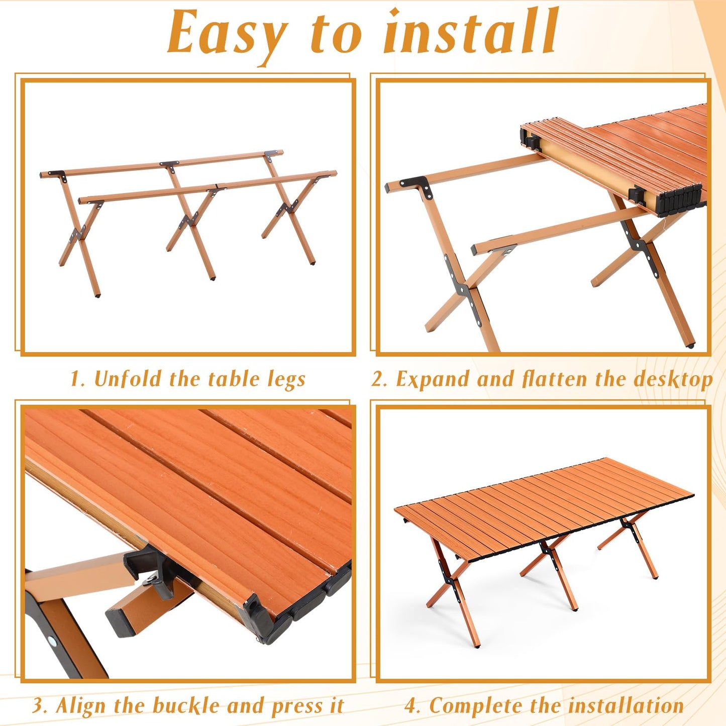 Suzile 2 Pack 4FT Folding Camping Table, Roll Up Portable Camp Table with Carry Bag, Low Collapsible Lightweight Aluminum Outdoor for Camping, Picnic, Beach, Patio, Kitchen(Nut Brown)