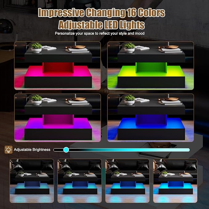 HedoAjim Black LED Coffee Table