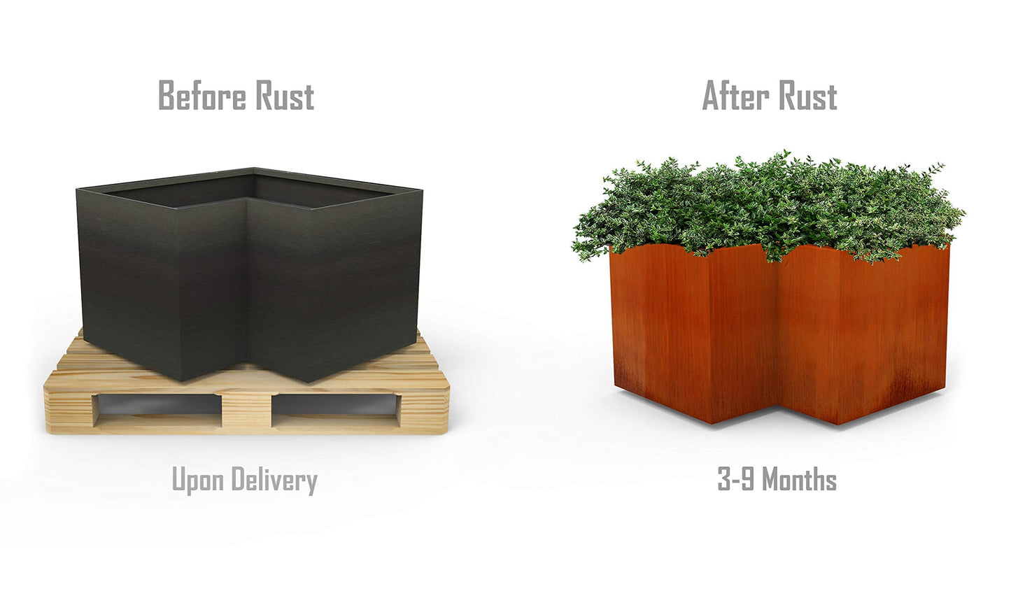Plantercraft Large Rectangular Planters for Outdoor Plants - 30x18x18 Inch Corten Steel Planter | Heavy Duty Metal Planter Rectangle for Patio & Garden | Large Outdoor Planter Box