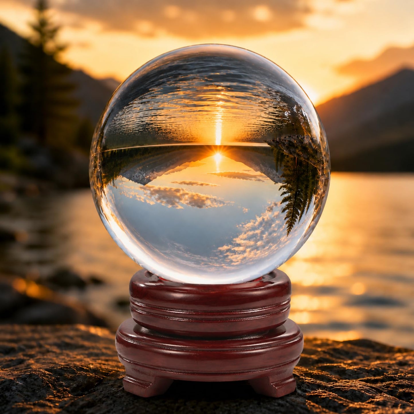 Woodvine Crystal Ball 100mm Clear K9 Crystal Ball with Wooden Stand and Gift Box, Crystal Sphere for Meditation, Feng Shui Decor, Lensball Photography Prop, Office Decor Gift (Clear-100mm)