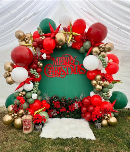 Lukiituke Christmas Balloon Garland Arch Kit, 134Pcs Red and Green Balloons, 4 Sizes Red Green Gold White Balloons for Christmas Theme Birthday Party Backdrops Decorations