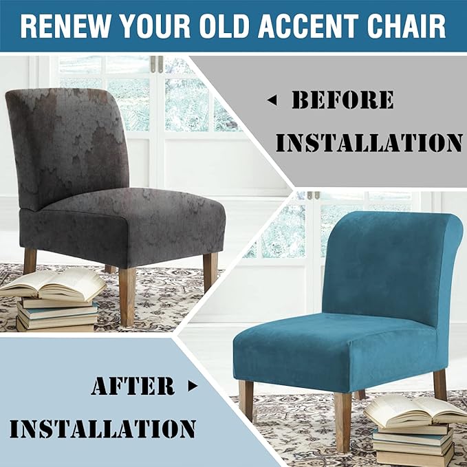 H.VERSAILTEX Armless Accent Chair Covers Thick Velvet Armless Chair Slipcovers