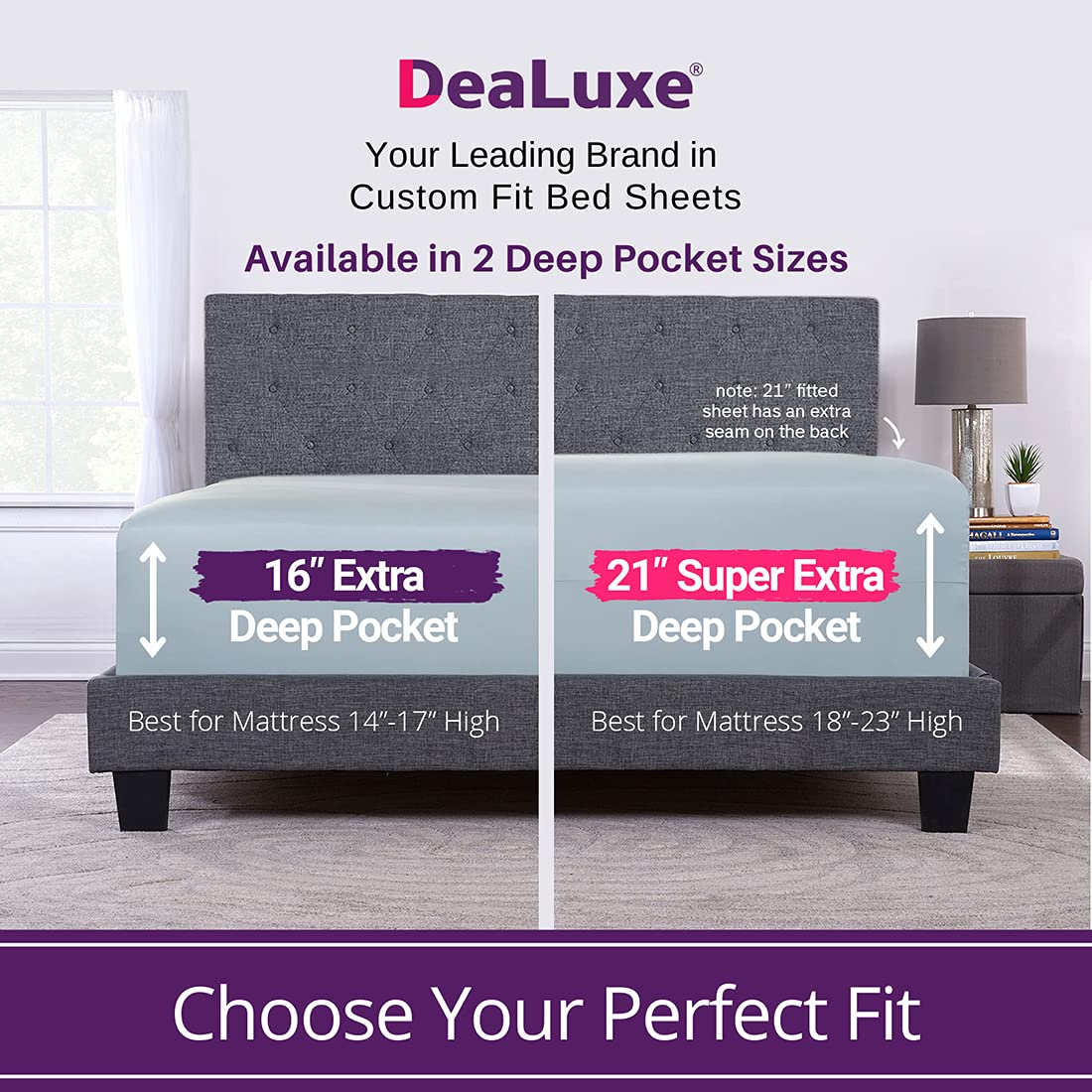Extra Deep Pocket King Bed-Sheets – 4-Piece Includes: 18”-21” Inch Super Extra Deep Pocket Fitted Sheet – Oversize Flat Sheet – 2 Zipper Closure Pillowcases – Perfectly Fit – King Size – Light Blue