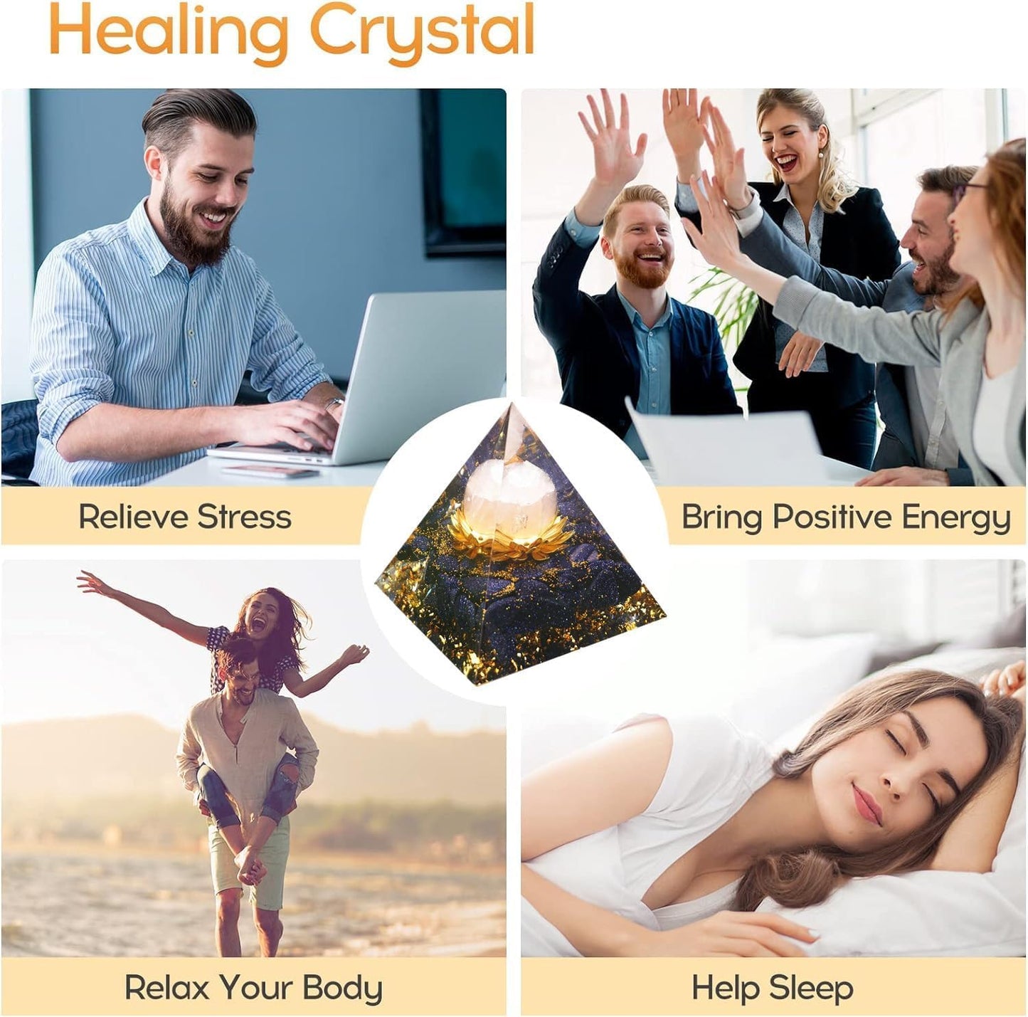 EternalOrgone New Inspirational Crystal Pyramid Orgone Pyramids Flower of Life Rose Quartz with Blue Standstone Reiki Charged Energy Pyramid Generator for Protection Meditation Orgonite Pyramids