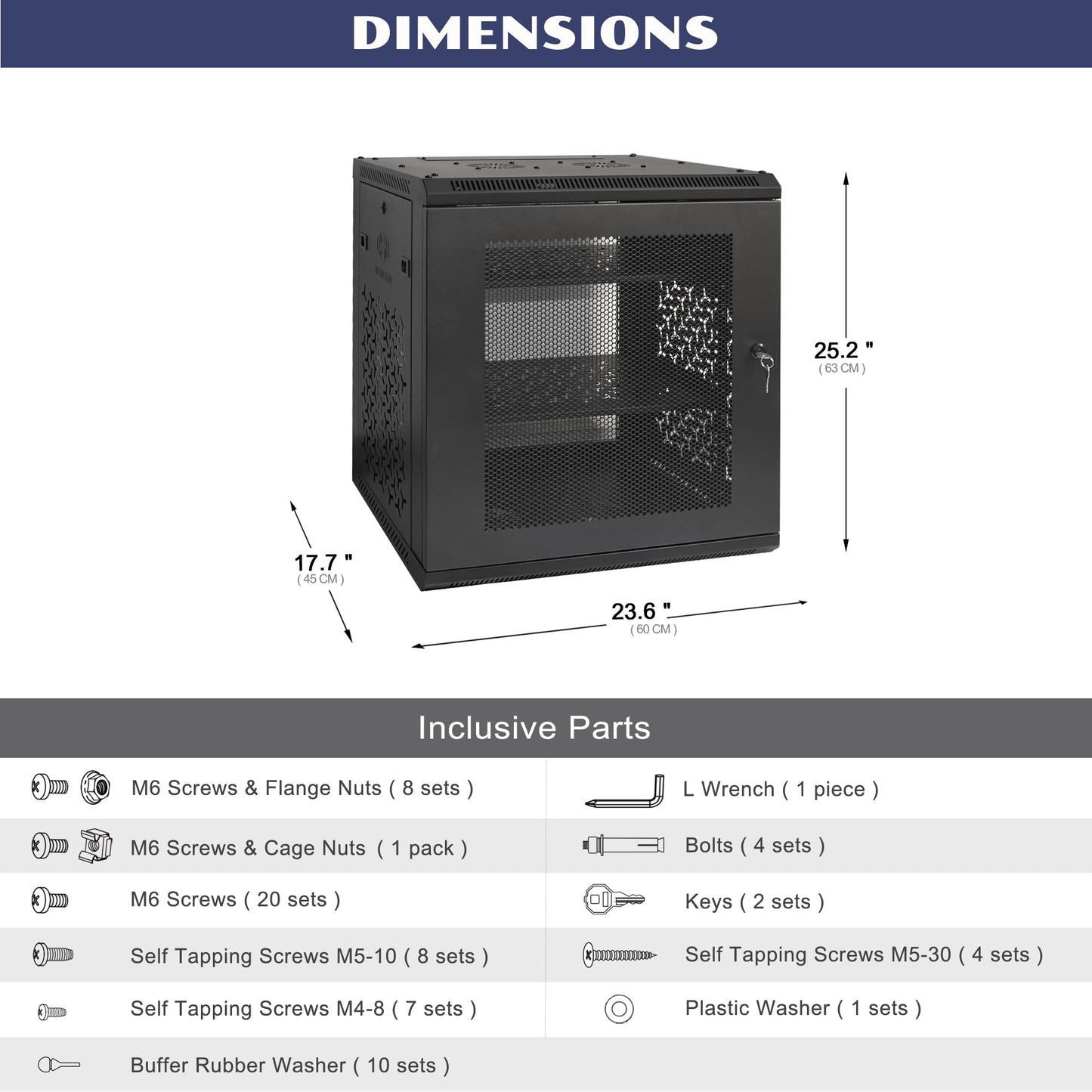 OCEANHUG 12U Wall Mount Server Cabinet with A Lockable Front Vented Door, Cooling Fans, Removable Side Panels - 45cm Depth, 19" Network Rack Including 2 PCS Full-Size Rack Shelves for IT Equipment