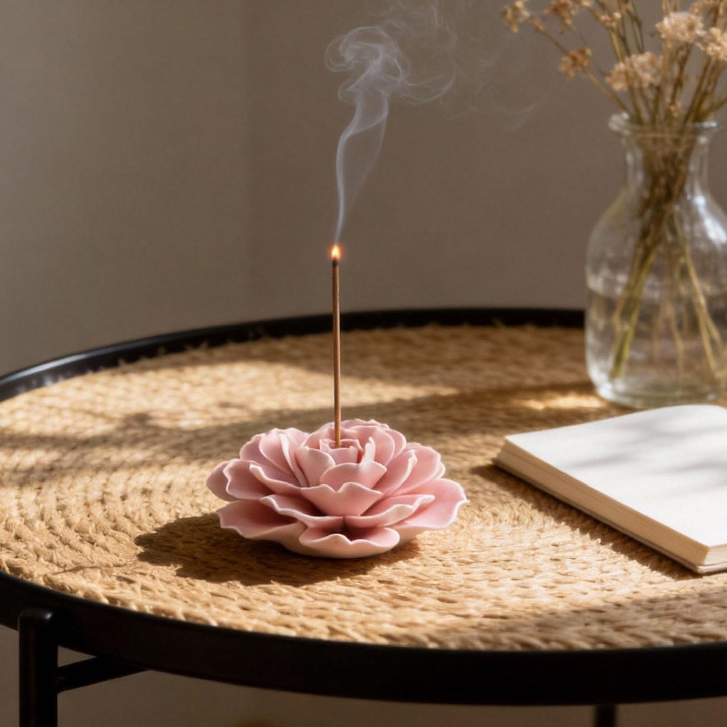 Bitray Pink Incense Holder 3.35" Dia Burner Holder Ceramic Flower Incense Sticks Holder for Yoga Studio