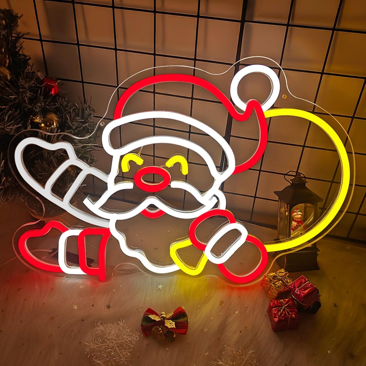 Santa Claus Neon Sign Christmas Neon Sign for Wall Decor Waving Santa Neon Lights Led Christmas Window Decorations Light Up Sign for Bedroom Living Room Party