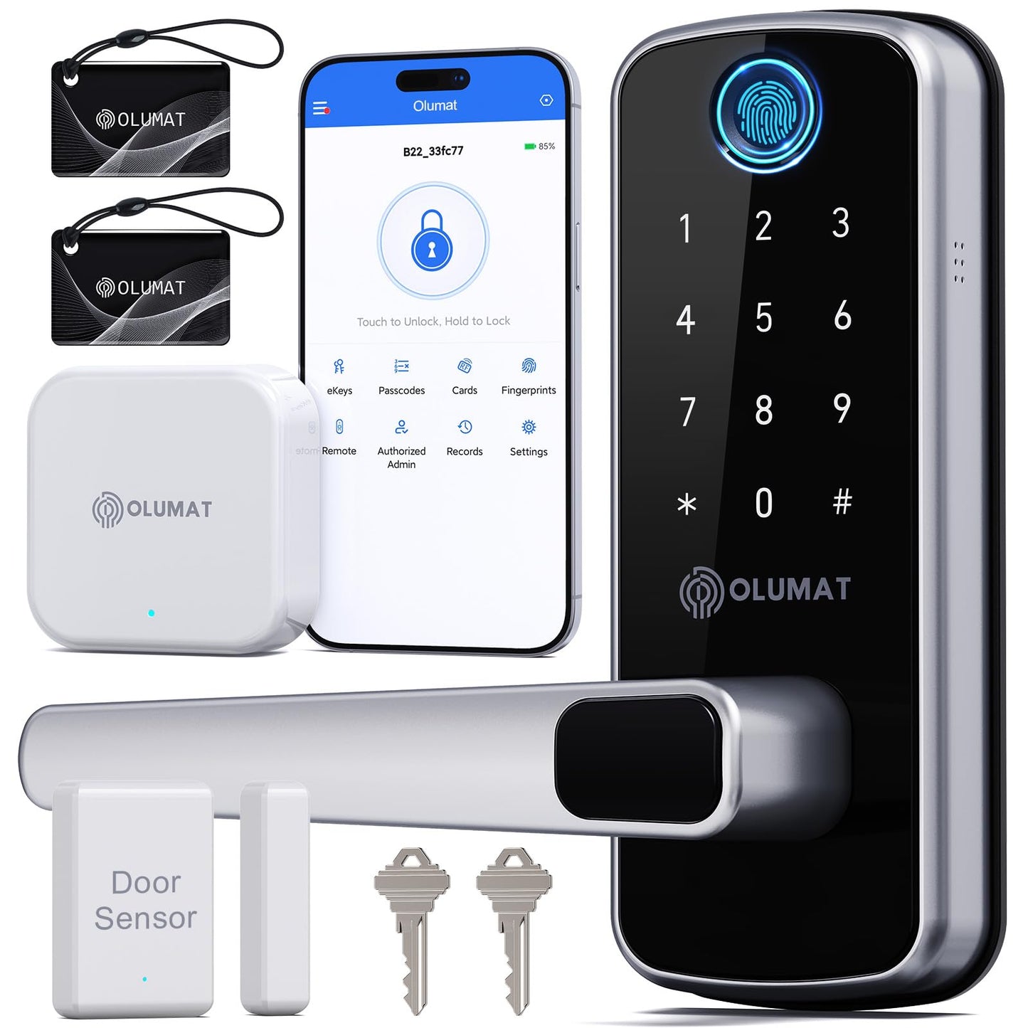 Olumat Smart Lock with Door Sensor - Fingerprint, Code, Keyless Entry - Easy Installation, 30-Day Satisfaction Guarantee