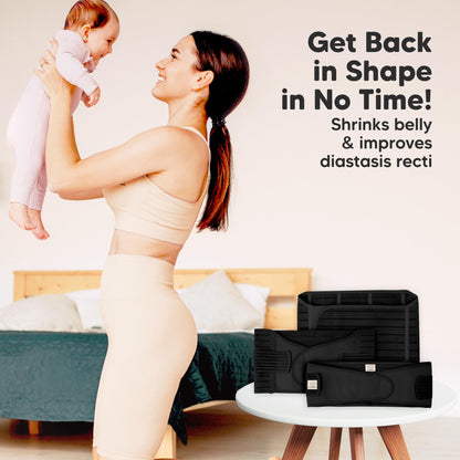 KeaBabies 3 in 1 Postpartum Belly Support Recovery Wrap – 2-Pack Postpartum Belly Band, After Birth Brace, Slimming Girdles, Waist Shapewear, Post Surgery Pregnancy Support Band (Black/Ivory, M/L)