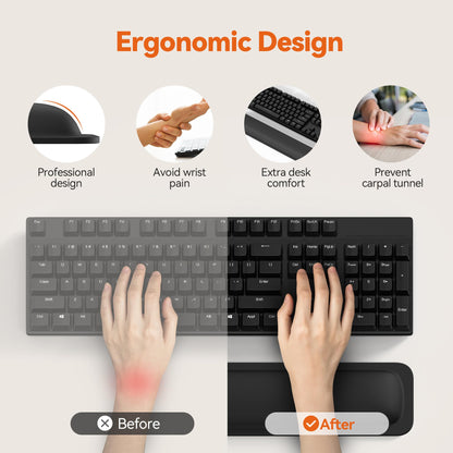 TECKNET Wrist Rest for Computer Keyboard, Thicken Memory Foam Wrist Support Pad for Keyboard, Ergonomic Palm Rest for Pain Relief, Anti-Slip Rubber Base, 17x3.3 in, 1 inch (25mm), Black