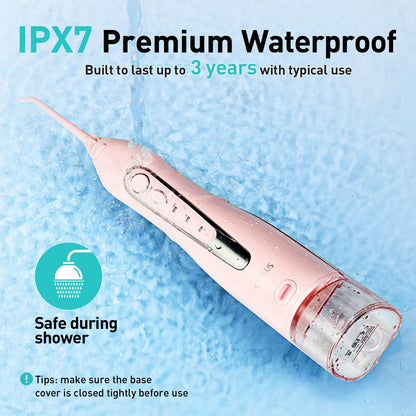 COSLUS Water Dental Flosser Teeth Pick: Portable Cordless Oral Irrigator 300ML Rechargeable Travel Irrigation Cleaner IPX7 Waterproof Electric Flossing Machine for Teeth Cleaning C20(F5020E)