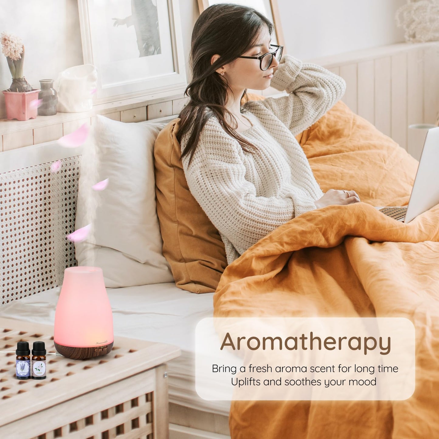 Homeweeks Diffusers, 100ml Colorful Essential Oil Diffuser with Adjustable Mist Mode, Auto Off Aroma for Bedroom/Office/Trip (100 ML 1 Pack)