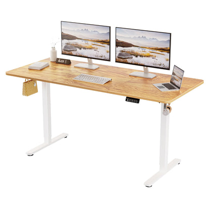 ERGOMAKER 63" Electric Standing Desk, Adjustable Height, Sit Stand Up Desk for Home Office & Computer Workstations, Memory Controller, Light Rustic Brown