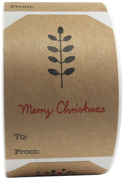 Boho Simple Christmas Gift Tag Adhesive Stickers – 2 x 3 Inch Labels, Roll of 100 with Minimalist Designs – Merry Christmas, Noel, and Candle, Made in The USA
