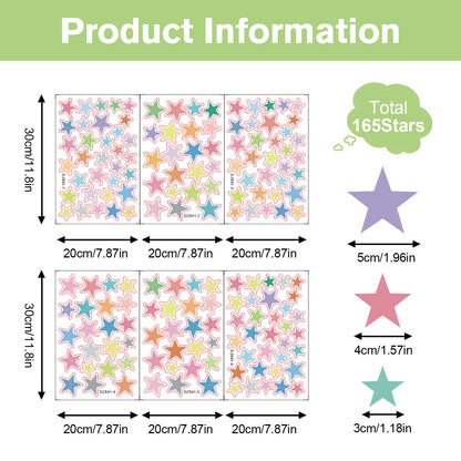 Supzone 165Pcs Colorful Boho Star Wall Decals Rainbow Colors DIY Vinyl Wall Art Sticker for Kids Baby Nursery Bedroom Playroom Kindergarten